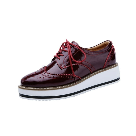 Lovskoo 2024 Women's Platform Leather Shoes Wingtips Square Toe Lace Up Thick Sole British Style Hollowed Out Shoes Green