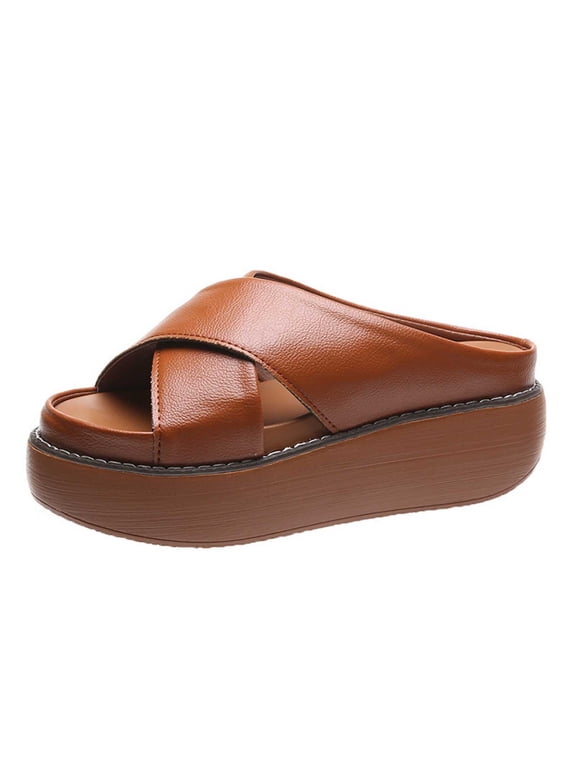 Women's Platform Slippers Plus-Size Cross Casual Comfortable Sandals Slippers Shoes Yellow