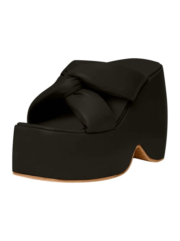 Women's Platform Wedges Sandals Open Toe Summer Cross Ladies Slides Thick Soled Shoes Casual Slippers Black