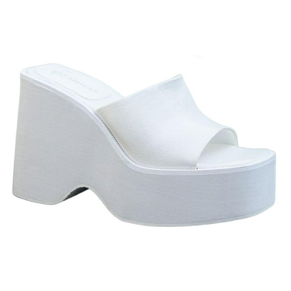 Lovskoo 2024 Women's Platform Wedges Sandals Open Toe Summer Ladies Slides Thick Soled Shoes Casual Slippers White