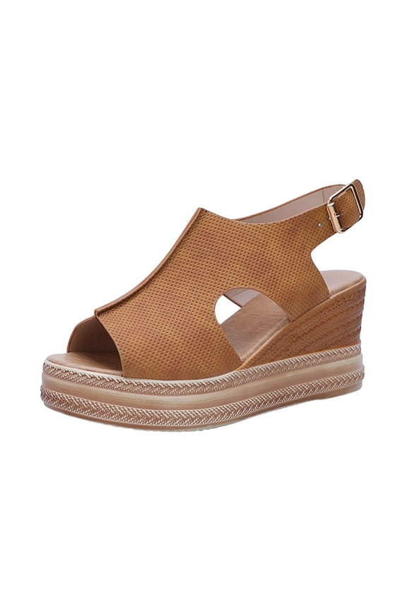 2024 Women's Platform Wedges Shoes Dressy Summer Slingback Open Toe Wedges High Heels Beach Sandals Brown