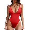 thumbnail image 1 of Lovskoo 2024 Women's Plunging V Neck Bathing Suit Open Back One Piece Swimsuits Red-M, 1 of 9