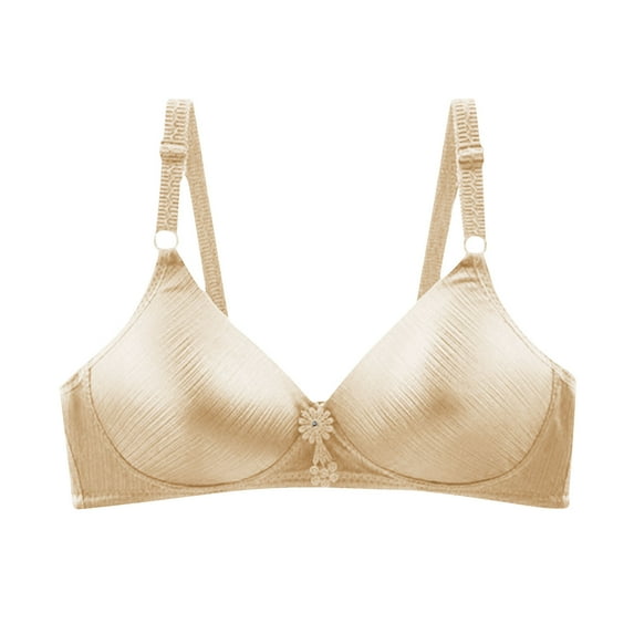 Lovskoo 2024 Women's Plus Size Front Closure Wirefree Jacquard Back Support Posture Bra Solid Color Soft Cotton Bra Beige-L