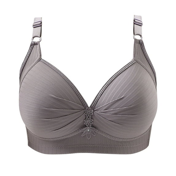 Lovskoo Women's Plus Size Front Closure Wirefree Jacquard Back Support Posture Bra Solid Color Soft Cotton Bra Gray-4XL