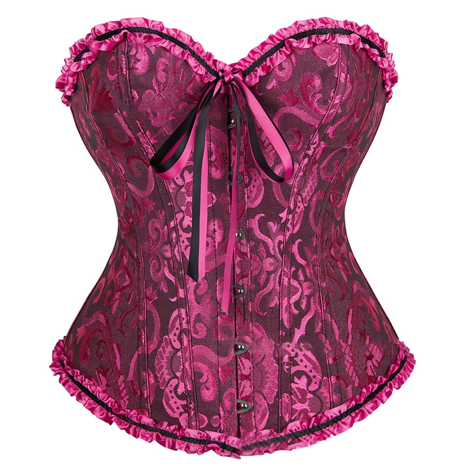Corset Donna Plus Size In Pizzo Floreale, Overbust Con Stecche, Regolabile Lacci, Per Feste E Serate Speciali