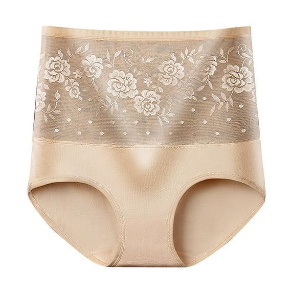 Lovskoo 2024 Women's Print Trendy Briefs Comfortable Cotton High Waist Underwear for Women Panties Briefs Khaki-L