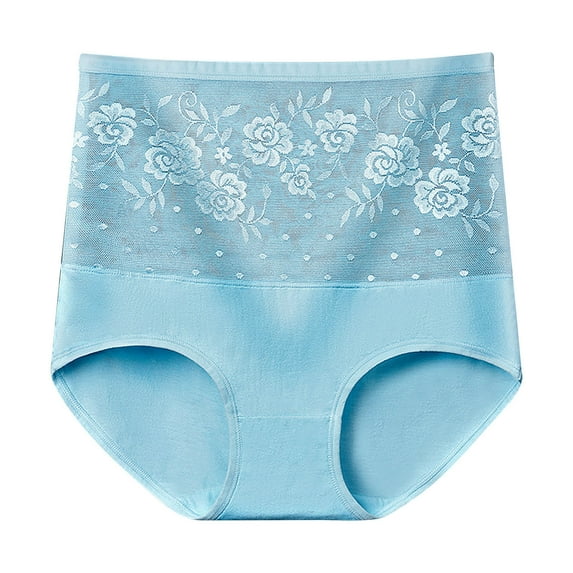 Lovskoo 2024 Women's Print Trendy Briefs Comfortable Cotton High Waist Underwear for Women Panties Briefs Light Blue-L
