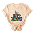 thumbnail image 1 of Lovskoo 2024 Women's Printed Round Neck Short Sleeved T-shirt Loose Top Beige-S, 1 of 5