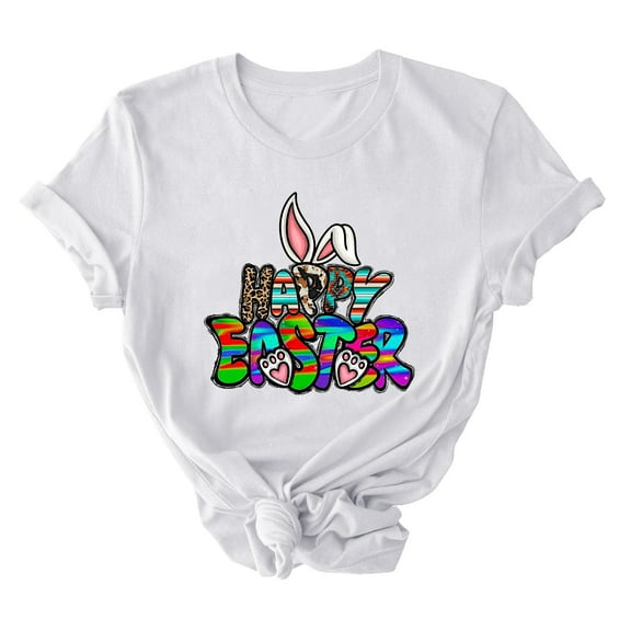 Lovskoo 2024 Women's Printed Round Neck Short Sleeved T-shirt Loose Top White