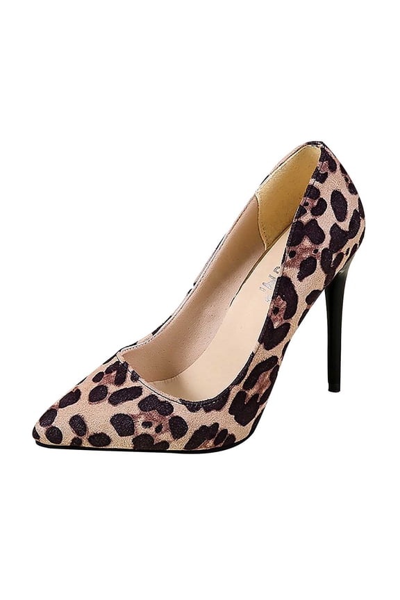 Women's Pumps Slip on High Heels with Pointed Toe Stiletto Faux Suede Leopard Print Bridal Party Gown Heels for Casual Khaki