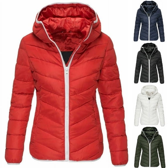Lovskoo 2024 Women's Quilted Jacket Trendy Solid Hooded Collar Cardigan Down Jacket Outerwear Padded Coat White