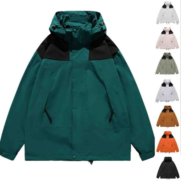 Lovskoo 2024 Women's Rain Jacket Technical Casual Waterproof Windbreaker Solid Color Long Sleeve Hooded Outwear & Jackets Black