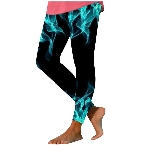 Lovskoo 2024 Women's Retro Flame Printed Leggings Yoga Pants with Elastic Band Slim Pants Mint Green
