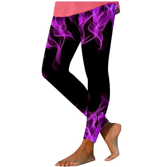 Lovskoo 2024 Women's Retro Flame Printed Leggings Yoga Pants with Elastic Band Slim Pants Purple