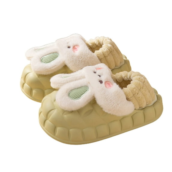 Lovskoo 2024 Women's Round Toe Cotton Slippers Indoor Home Confinement Non-Slip Warm Couple Home Detachable Thick-Soled Fall And Winter Slippers Green