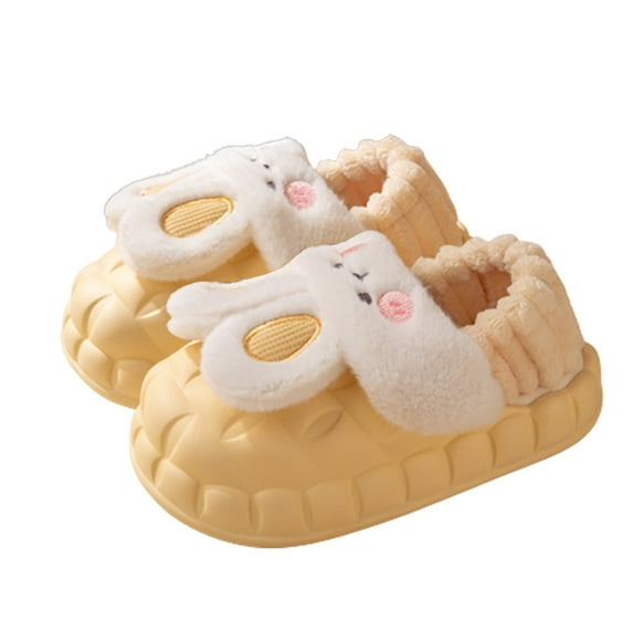 Lovskoo 2024 Women's Round Toe Cotton Slippers Indoor Home Confinement Non-Slip Warm Couple Home Detachable Thick-Soled Fall And Winter Slippers Yellow