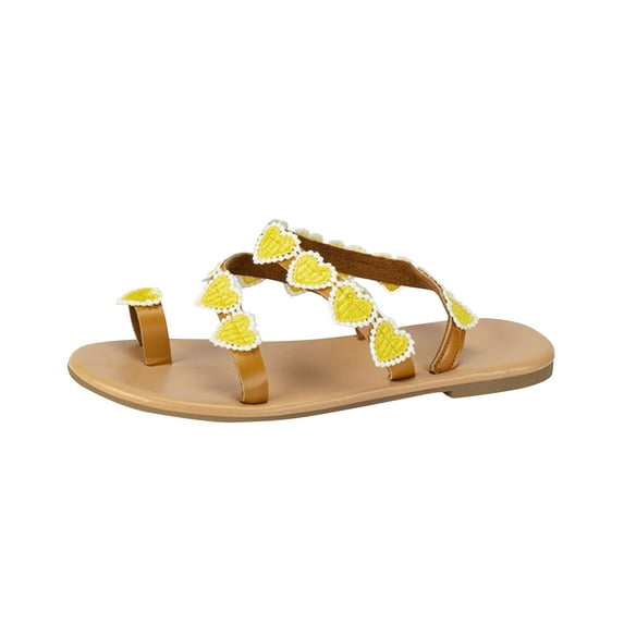 Lovskoo 2024 Women's Sandals Comfortable Dressy Summer Open Toe with Clip Toe Plus Size Ethnic Beach Flat Sandals Yellow