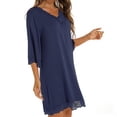 thumbnail image 1 of Lovskoo 2024 Women's Satin Lace Sleepwear V Neck Short Sleeve Nightgown Sleepwear Dress Navy, 1 of 8