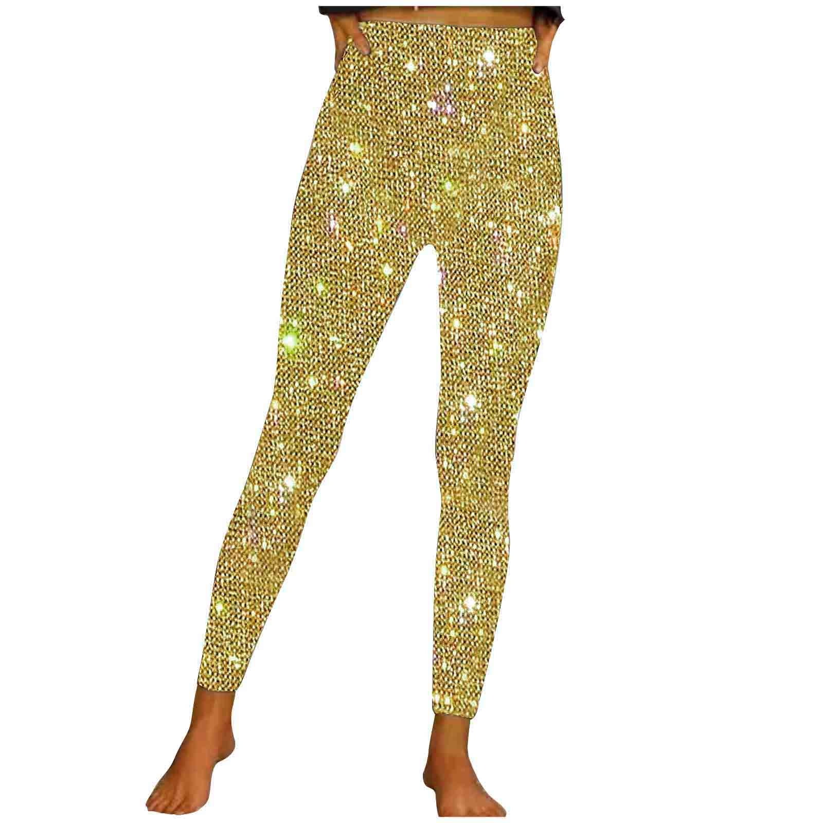 Lovskoo 2024 Women s Sequin Sparkly Leggings High Waisted Stretchy Tights Pants Skinny Pants Trousers Yellow Walmart
