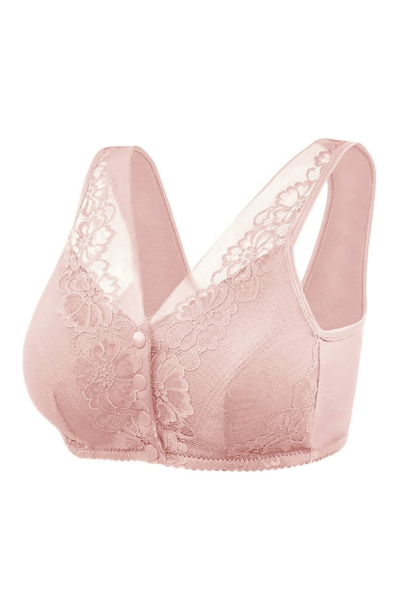 2024 Women's Lace Front Button Shaping Cup Adjustable Shoulder Strap Large Size Underwire Bra Support Bras for Women Pink-L