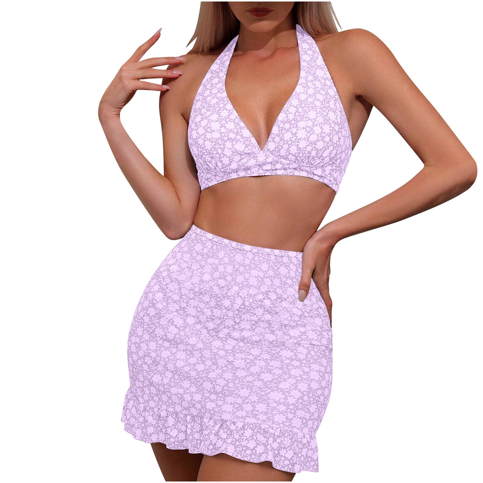 Lovskoo 2024 Women's Sexy Print Swimwear THree-piece Slim Swimsuit ...