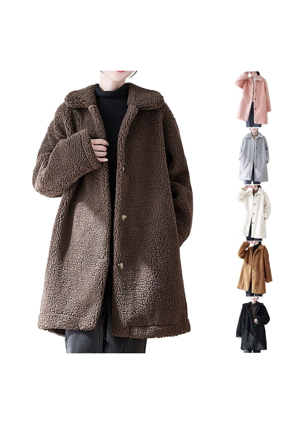 2024 Women's Shearling Jacket Long Sleeved with Pockets Windproof and Warm Insulation Single Breasted Long Plush Coat Pink