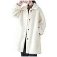 thumbnail image 1 of Lovskoo 2024 Women's Shearling Jacket Long Sleeved with Pockets Windproof and Warm Insulation Single Breasted Long Plush Coat White, 1 of 9