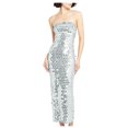 thumbnail image 1 of Lovskoo 2024 Women's Sleeveless Sequin Formal Dress Sparkly Spaghetti Strap Long Cocktail Party Sequin Gown Silver, 1 of 1