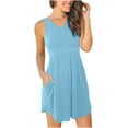 thumbnail image 1 of Lovskoo 2024 Women's Sleeveless V Neck Dress with Pocket Beach Casual Sundress Summer A Line Flared Slim Tank Dress Blue XL, 1 of 6