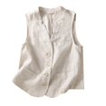 thumbnail image 1 of Lovskoo 2024 Women's Sleeveless Vest V-Neck Cotton and Linen Cardigan Casual Loose Coat Button Jacket White, 1 of 5