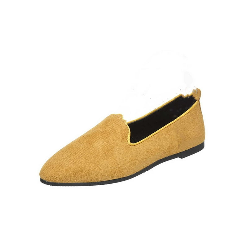 Lovskoo 2024 Women's Slip On Flats Sandals Pointed Toe Large Size Pointed  Suede Four Seasons Comfortable Cozy Flats Yellow