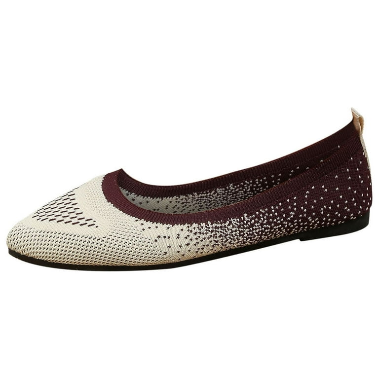 Lovskoo 2024 Women's Slip On Lightweight Mesh Walking Shoes Breathable All  Seasons Flat Sole Pointed Toe Casual Shoes Burgundy