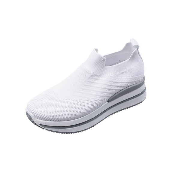Lovskoo 2024 Women's Slip On Lightweight Mesh Walking Shoes Four Seasons Large Size Fashion Casual Breathable Round Toe Sports Shoes White