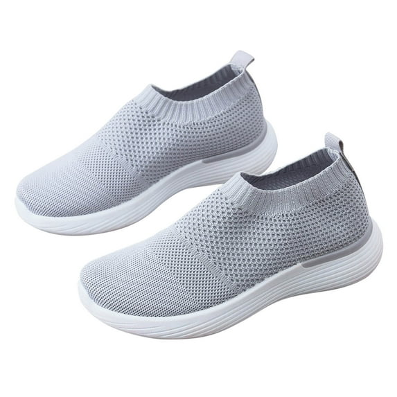 Lovskoo 2024 Women's Slip On Lightweight Mesh Walking Shoes Large Size Fashion Casual Breathable Round Toe Sports Shoes Gray