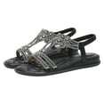 thumbnail image 1 of Lovskoo 2024 Women's Slip On T-Strap Flats Sandals Round Toe Shoes Bohon Flats Wedge Heel Open Toe Comfortable Shoes Roman Sandals Black, 1 of 7