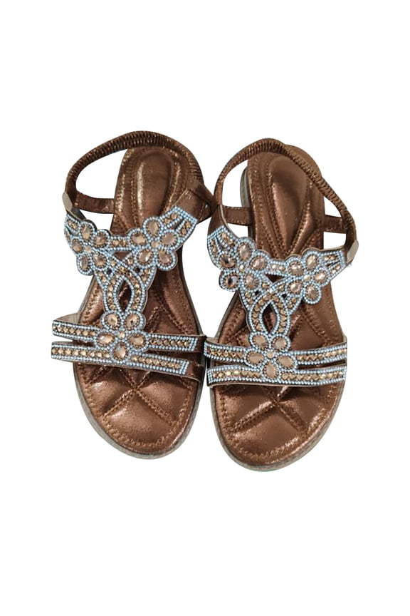 2024 Women's Slip On T-Strap Flats Sandals Round Toe Shoes Bohon Flats Wedge Heel Open Toe Comfortable Shoes Roman Sandals Bronze