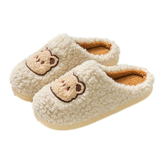 Lovskoo 2024 Women's Slippers Cute Slippers Warm Winter Slippers Soft Fleece Plush House Slippers Indoor Outdoor Beige