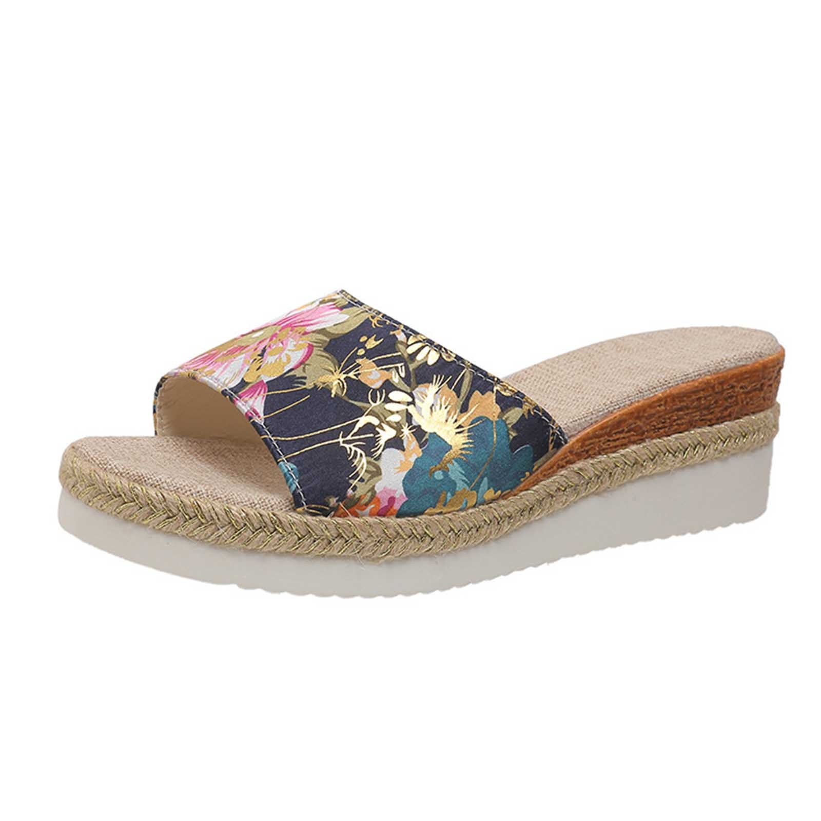 Lovskoo 2024 Women's Slippers Open Toe One-Line Linen Rope Thick Sole ...