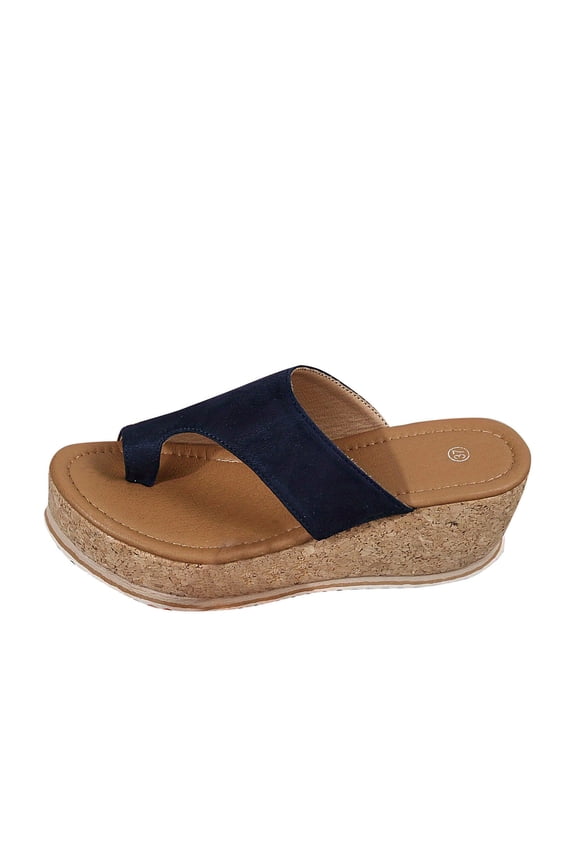 2024 Women's Slippers Open Toe with Clip Toeone-Line Platform Toe Wedge Leopard Print Sandals Summer Comfortable Shoe Blue