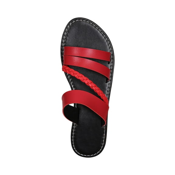 Lovskoo 2024 Women's Slippers Summer Open Toe Woven Strap Slippers Trendy Comfortable Flat Heeled Beach Slippers Red