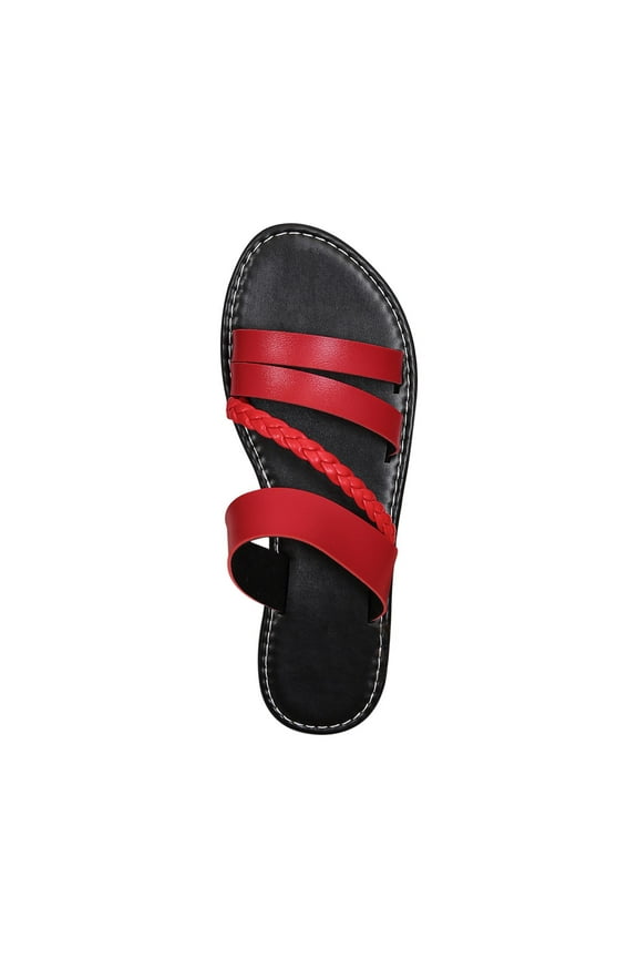 2024 Women's Slippers Summer Open Toe Woven Strap Slippers Trendy Comfortable Flat Heeled Beach Slippers Red