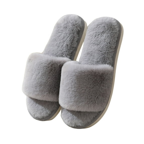 Lovskoo 2024 Women's Slippers Winter Long Velvet Ladies Slippers Home Thick Bottom Warm Indoor Slippers Soft Bottom Thickening Velvet Cotton Slippers Gray