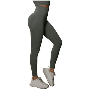 Lovskoo 2024 Women's Solid Color High Waist Leggings Ripped Mesh Tummy Control Seamless Workout Yoga Pants Gray-M