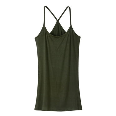 Lovskoo 2024 Women's Solid Color Seamless Basic Stretch Cami with Y-Back Spaghetti Strap Tank Tops Suspender Round Neck Solid Color Top Olive Green-Free Size