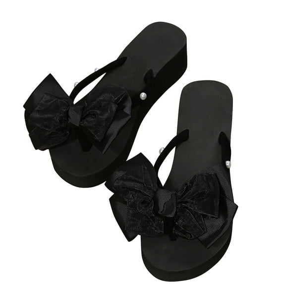 Lovskoo 2024 Women's Sparkly Bowtie Arch Support Flip Flops Comfortable Casual Summer Beach Thong Sandals Black