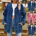 thumbnail image 1 of Lovskoo 2024 Women's Spring Long Sleeve Denim Jean Jacket Button Down Shirt Distressed Spring Fall and Winter Boyfriend Denim Coat Dark Blue, 1 of 8