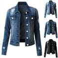 thumbnail image 1 of Lovskoo 2024 Women's Spring Long Sleeve Denim Jean Jacket Button Down Shirt Distressed with Pockets Ripped Slim Top Jacket Cardigan Light Blue, 1 of 5