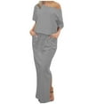 thumbnail image 1 of Lovskoo 2024 Women's Spring Summer Dress Cold Shoulder Casual Loose Long Dress Strapless Maxi Dress Short Sleeve Solid Color One Shoulder Sundresses Gray S, 1 of 9