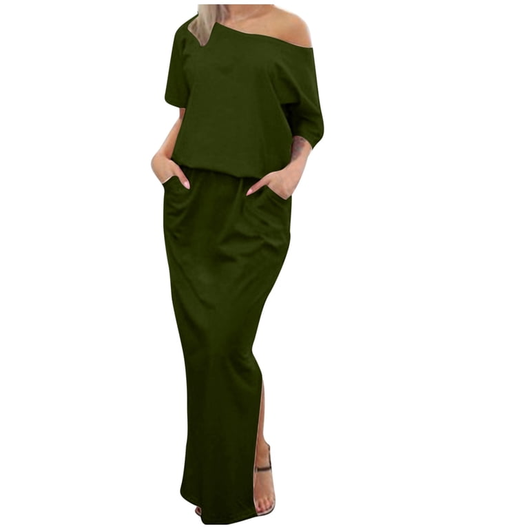 Lovskoo 2024 Women's Spring Summer Dress Cold Shoulder Casual Loose Long Dress Strapless Maxi Dress Short Sleeve Solid Color One Shoulder Sundresses Olive Green M - Walmart.com Lovskoo 2024 Women's Spring Summer Dress Cold Shoulder Casual Loose Long Dress Strapless Maxi Dress Short Sleeve Solid Color One Shoulder Sundresses Olive Green M - Walmart.com