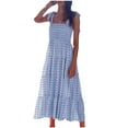 thumbnail image 1 of Lovskoo 2024 Women's Summer Boho Dress Floral Print Spaghetti Strap Tie Shoulder Square Neck Shirred Maxi Dress Beach Sun Dress Light Blue XL, 1 of 1